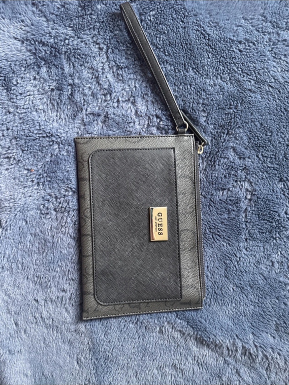 Guess Black Wristlet with Gold Logo Plaque
